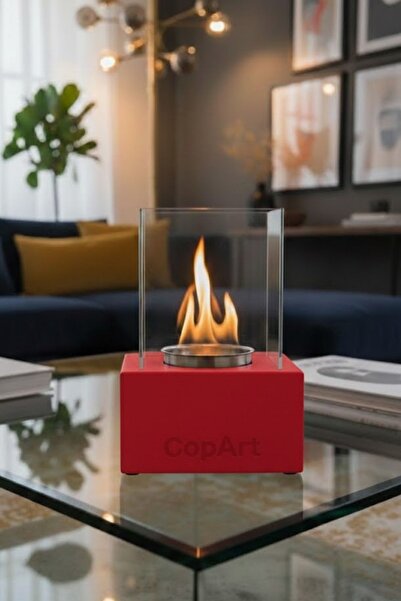 CopArt Muko Kırmızı Biyoetanol Masaüstü Şömine - 1 Lt Yakıt Hediyeli