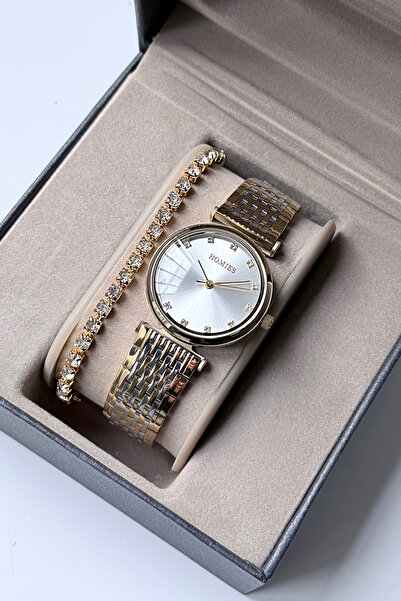 Homies ساعة يد نسائية بسوار فولاذي مقاوم للماء 3atm مع هدية سوار