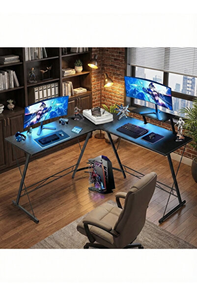 Luxury Home طاولة كمبيوتر زاوية على شكل حرف L للألعاب والكتابة، موفرة للمساحة...