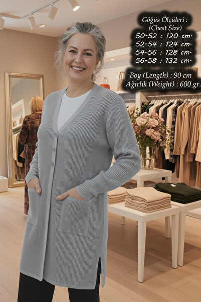 Laden Women's Knitwear Corded Fabric Large Size Stretch Fabric Long Light Gra...