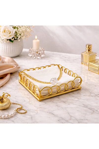 Pembelia Life Gold Aynalı Lüks Peçetelik Şık Masa Gold Konsept Peçetelik