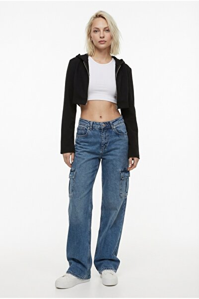 Madmext Mavi Straight Wide Kadın Kargo Cep Pantolon MG2002