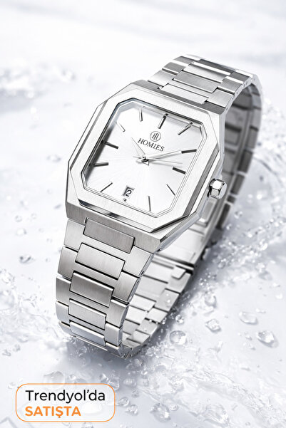 Homies ساعة يد رجالية بسوار فولاذي فضي اللون مع علبة هدايا وسوار هدية لمدة عا...