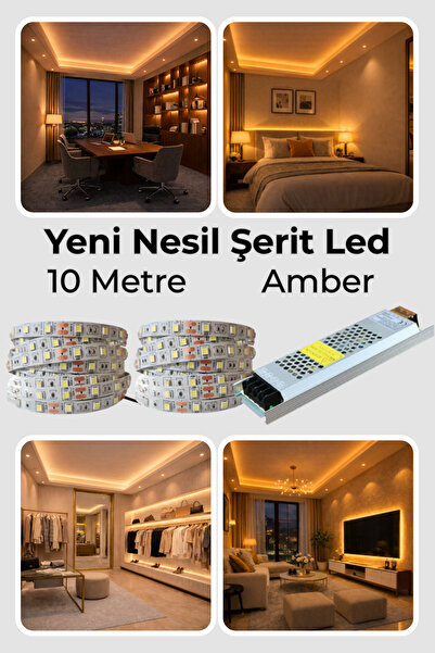 ga gözde aydınlatma Yeni Nesil Şerit Led Seti ◆ 10 Metre Amber Led + 12.5 Amp...