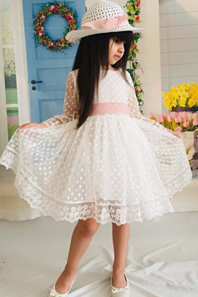 s.t. sebat tekstil Rochie pentru fete cu maneca lunga cu palarie din dantela