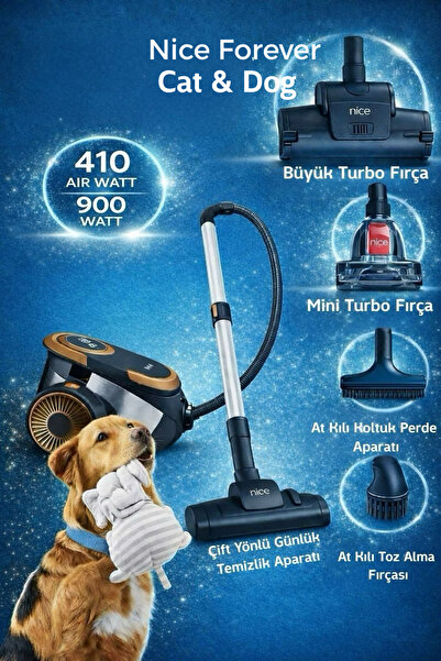 NİCE Turbo Başlıklı Forever C5 Cat&dog 900 W Toz Torbasız Elektrikli Süpürge,...