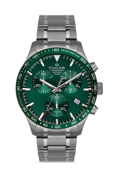 Nacar ساعة يد رجالية رياضية باللون الرمادي من زجاج الياقوت NC34-25B019-TNSM