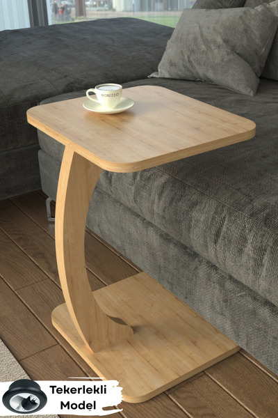 Limnizza Dikdörtgen C Sehpa Tekerlekli Koltuk Yanı Laptop Masası Modern Zigon...