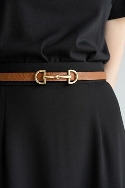 Kemerix Дамски колан с двустранна златна катарама - черен