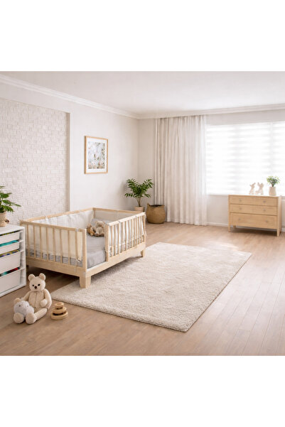 SRKYHOME CONSEPT Yuvarlak Çıtalı Montessori Bebek Ve Çocuk Karyolası Doğal Ah...