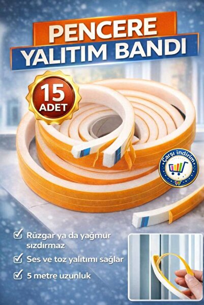nistabolje 15 Adet x 5 mt (75 METRE) Yapışkanlı Pencere Bandı Soğuk Toz Ses İ...