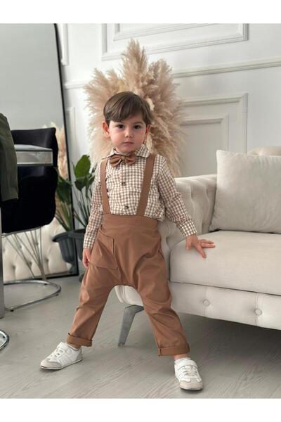 Baby Boy Dungaree Shirt Set with Milk Coffee Pititaree
