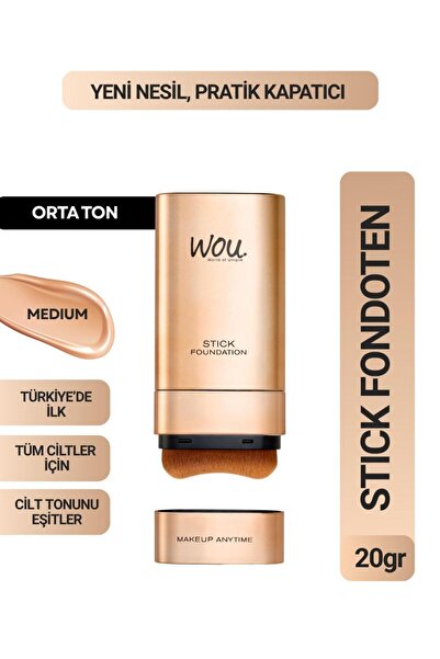 WOU World of Unique Stick Fondöten, Fırçalı Pratik Kapatıcı, 2 in 1, 20 gr, O...