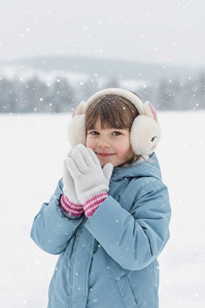 eleven market Kız Çocuk 3D Peluş Tavşan Kulaklık Beyaz