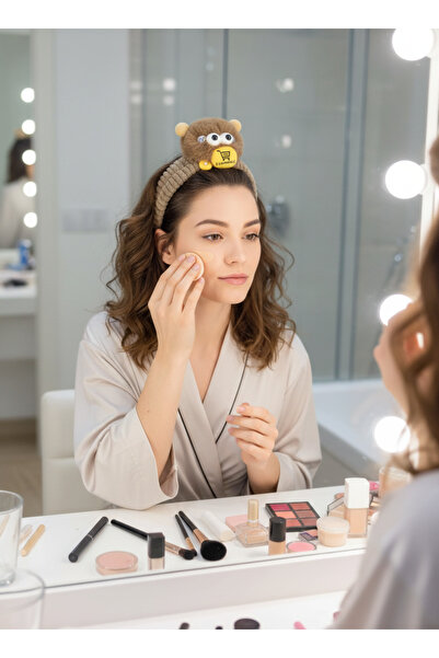 MYNAURA Kahverengi Peluş Figürlü Saç Ve Makyaj Bandana – Antenli Sevimli Mode...