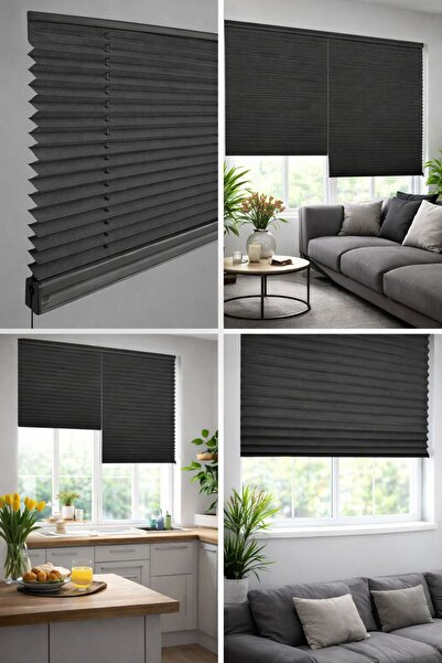 evmia home Evmiaaplise Antrasit Katlabilir Cam Balkon Plise Perdesi Salon Per...