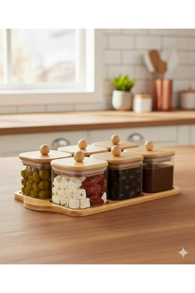 Paşabahçe 6 Parça Bambu Kapaklı Cam Kahvaltı Seti