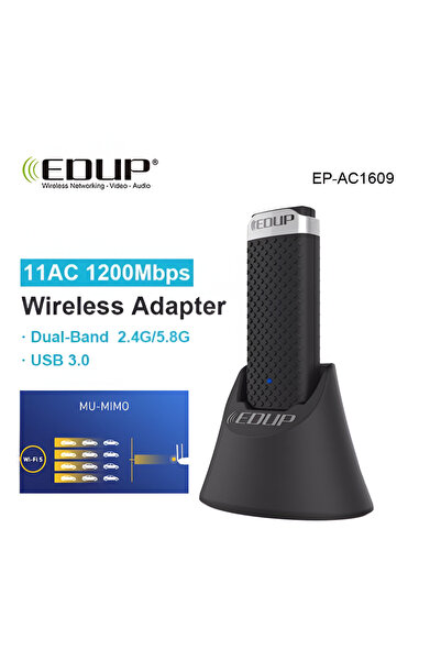 EDUP Adaptor Wi-Fi USB, AC 1200Mbps, USB 3.0, bandă duală 5Ghz/2.4Ghz