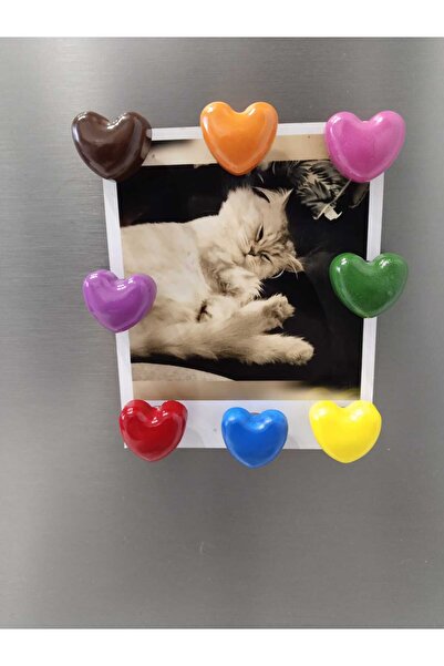 MD Design 8'li Renkli Kalp Şekilli Buzdolabı Magneti Seti - Fotoğraf Tutucu D...