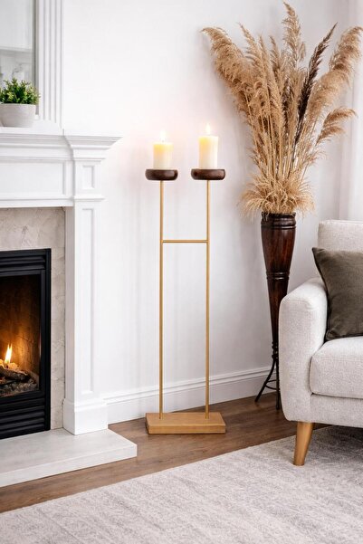 shop Dekoratif Şamdan Uzun Tasarım Mumluk Doğal Ahşap Mumluk