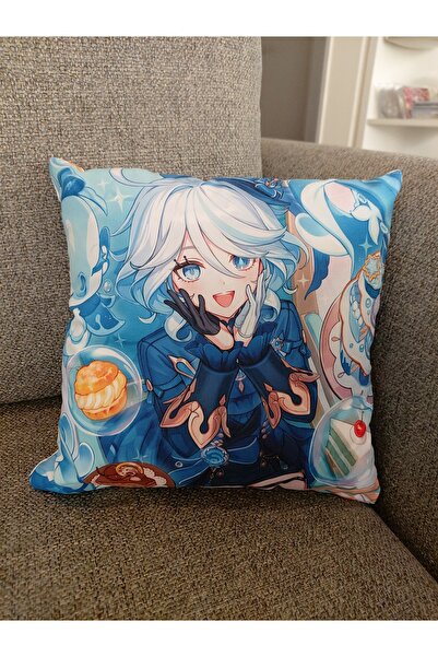 Genshin Impact Furina'lı tek yönlü baskılı kırlent 25x25 cm dekoratif yastık