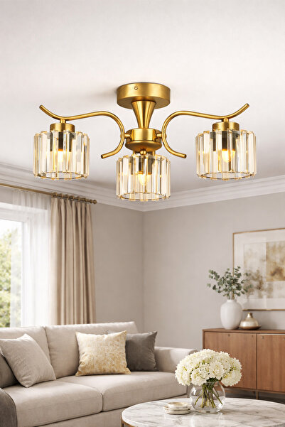 ESSLİGHT Miliç 3’lü Eskitme Kristal Taşlı Modern Salon Mutfak Yatak Odası Avi...