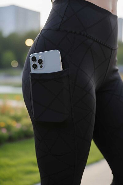 Lasirius Μαύρο κολάν με σχέδια με ψηλή μέση εφέ σύσφιξης από ύφασμα Diver Geo...