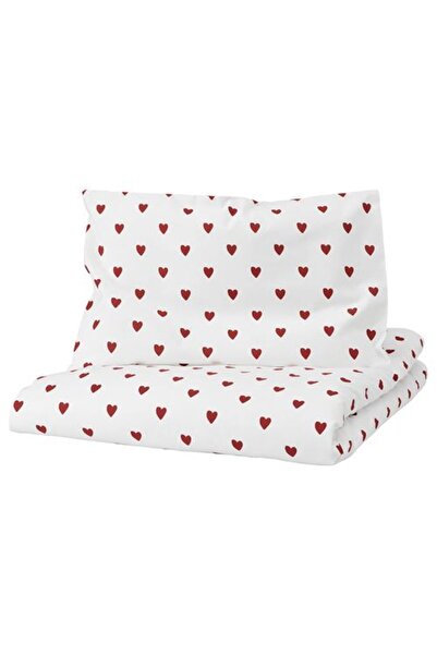 IKEA Barndröm, Baby Duvet Cover Set, White-Red, 110X125/35X55 cm