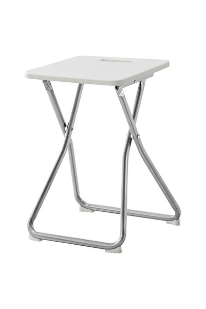 IKEA GUNDE Katlanır Tabure, Beyaz Renk Metal Alt Çerçeve