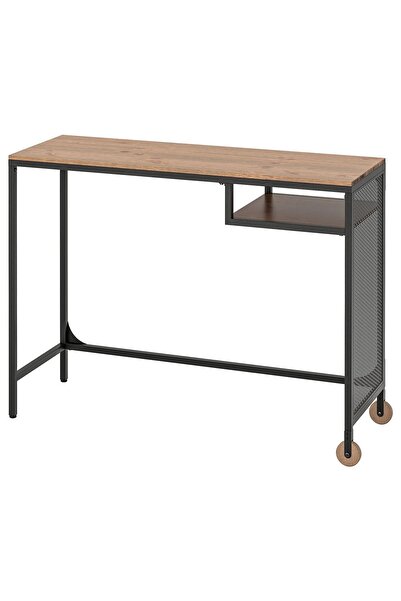 IKEA FJÄLLBO Siyah 100x36 cm Çalışma Masası Rustik Metal ve Masif Ahşap