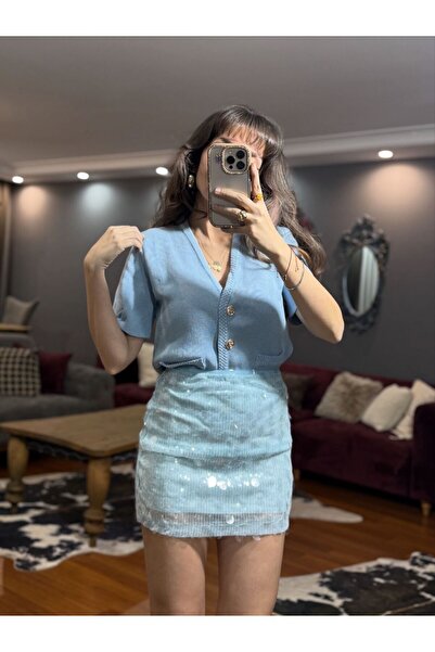 MODAGK Premium Quality Metal Button Detailed Knitwear Blouse