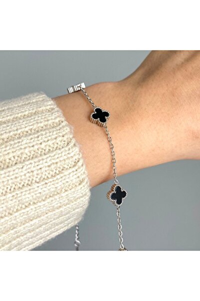 stainles steel Van Cleef Model Siyah Figürlü Çelik Bileklik | Zarif ve Şık Ka...