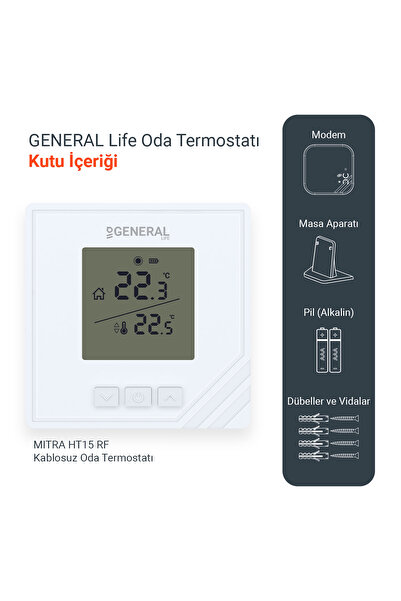 GENERAL Life Mitra HT15 RF Kablosuz Oda Termostatı - Beyaz