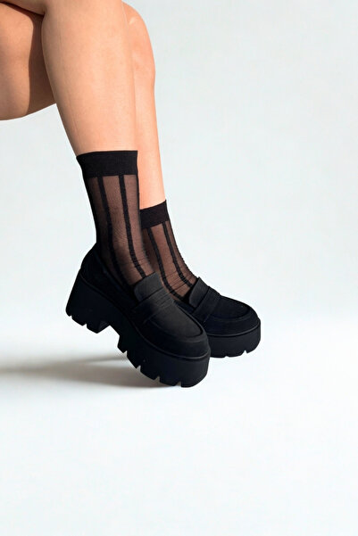 inizio Black Suede Thick Sole Loafer P9090