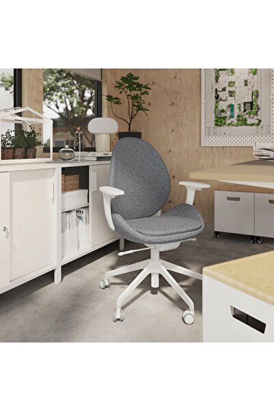 IKEA Gunnared Orta Gri-Beyaz Çalışma Sandalyesi Ergonomik Ofis Koltuğu