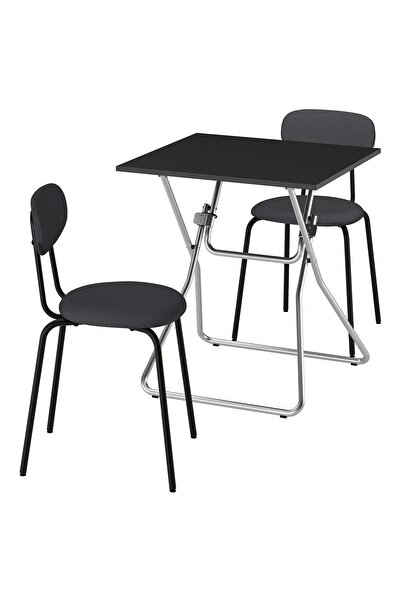 IKEA Mutfak Masası Takımı, Siyah-Remmarn Koyu Gri, 2 Sandalyeli, Katlanabilir...