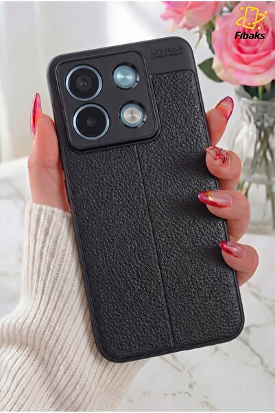 Fibaks Redmi Note 13 Pro 5G Kılıf Kamera Çıkıntılı Deri Görünümlü Dikiş Desen...