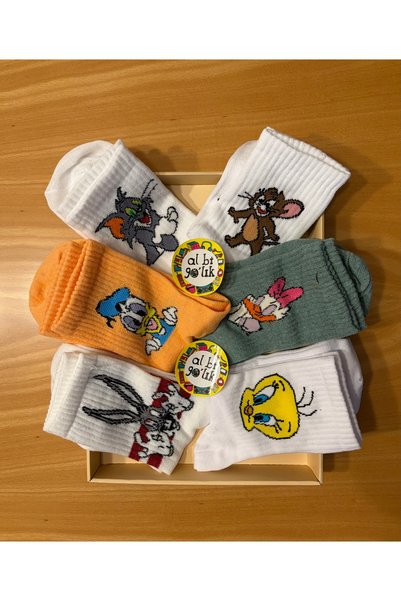 AL Bİ 90LIK 6 Pairs Multicolored Fun Heroes Cotton College Socks