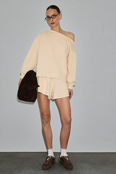 GRIMELANGE Punnuet women's organic cotton boat neck relaxed beige top and bot...