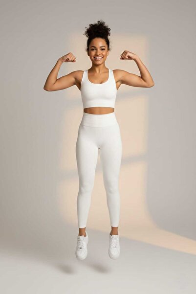 Lasirius White Ribbed High Waist Tummy Control Leggings – Women's Sports & Da...