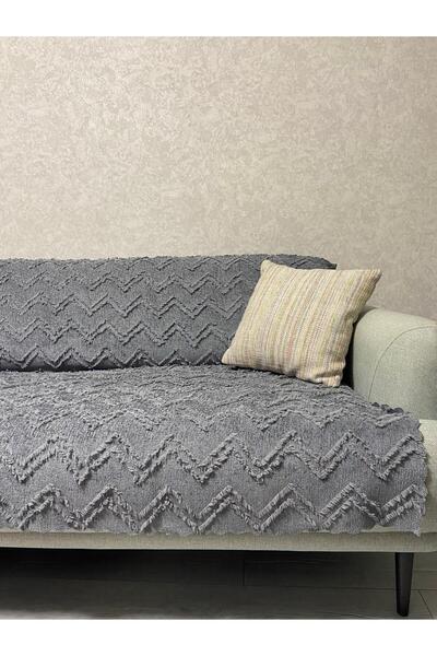 Bambus 170x210 Püsküllü Desenli Modern Kaymaz Taban Şönil Jakarlı Koltuk Örtüsü