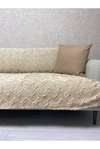 Bambus 170x210 Püskülü Modern Kaymaz Taban Şönil Jakarlı Koltuk Örtüsü