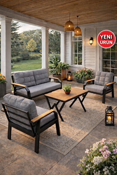 Ard & Garden Kavacık 2+1+1 Masalı Gri Bahçe Oturma Takımı Balkon, Teras, Vera...