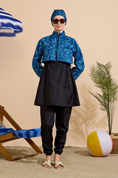 GAVLİA Women's Hijab Swimsuit 4-Piece Set - Half-Covering with Zipper..