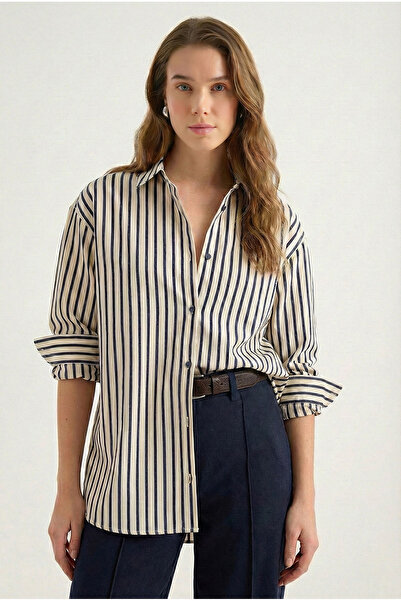 Masha Kate Lacivert Çizgili Gömlek