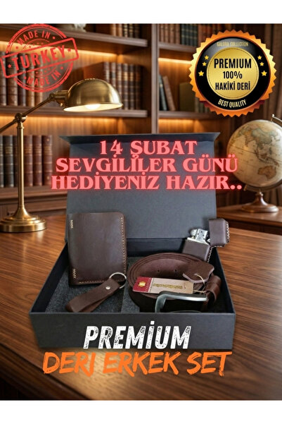 GALORA Genuine Leather Men's Gift Set - Wallet Belt Lighter Keychain High Qua...