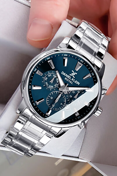 Daniel Klein ساعة يد رجالية 3 ATM ضد الماء لون فضي سوار ستيل + سوار حجر طبيعي