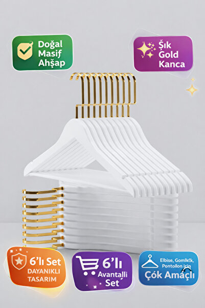 Onouqo Set de 6 umerașe din lemn pentru haine – Umerașe ultra-luxe premium di...