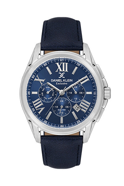 Daniel Klein Exclusive Dark Blue Leather Watch for Men DK.1.14223-3