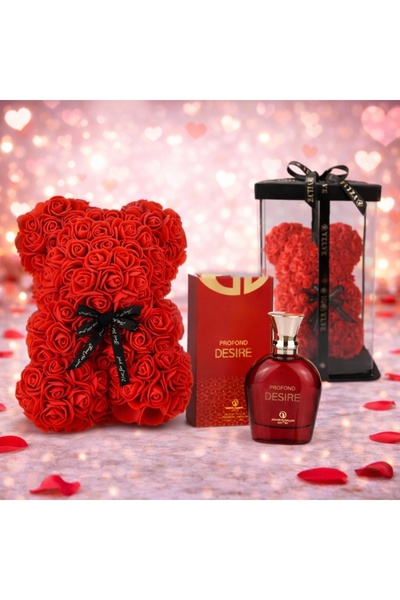 velve Set cadou fete, Ursulet floral din spuma, rosu 25 cm si Parfum Grandeur...
